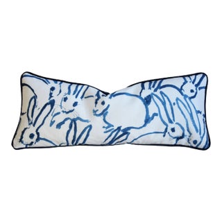 Designer Navy & White Hunt Slonem's Groundworks Bunny Hutch Feather/Down Pillow For Sale