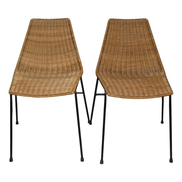 Basket Chairs in Rattan and Metal from Gian Franco Legler, 1950s, Set of 2 For Sale
