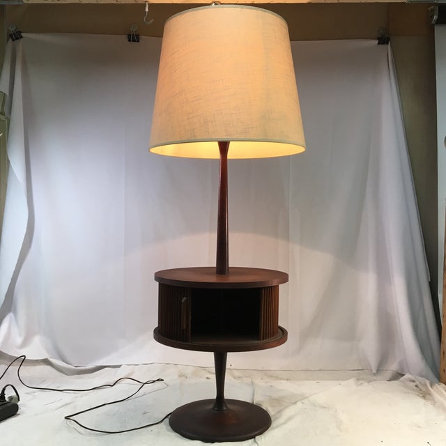 Vintage MidCentury Leviton Wooden Floor Lamp With Tray Table and