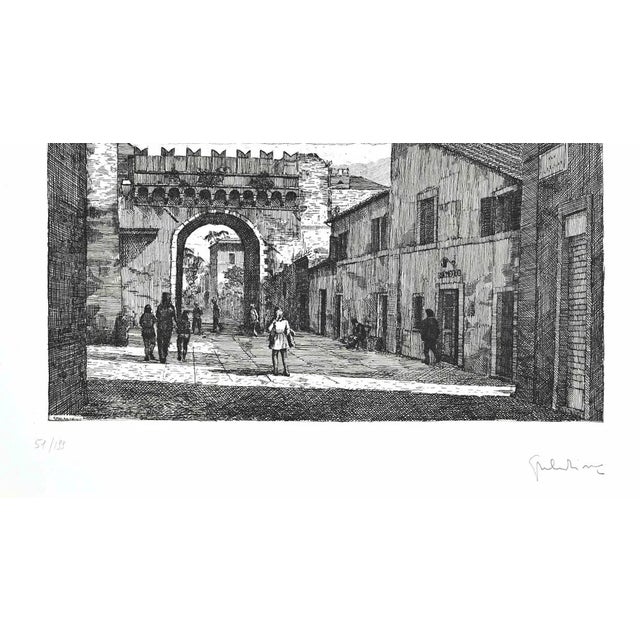 Roman View is an artwork realized by Giuseppe Malandrino. Print in etching technique and hand watercolored. Hand-signed by...