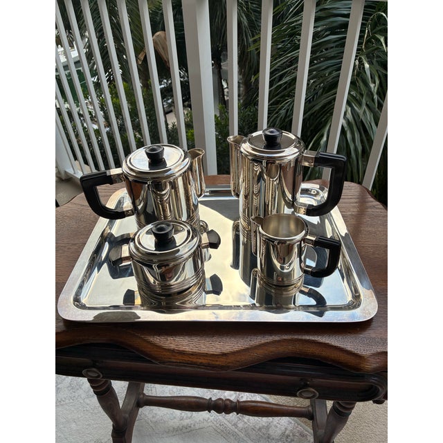 Vintage French Art Deco coffee and tea service by Christofle Gallia, model 0501, circa 1930. This elegant silver-plated...