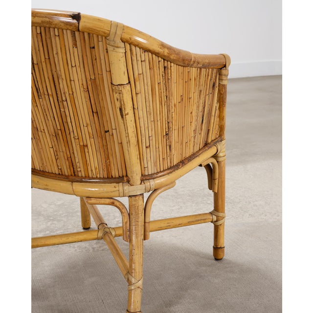 Set of Four McGuire Barrel Back Rattan Bamboo Dining Armchairs For Sale - Image 16 of 18