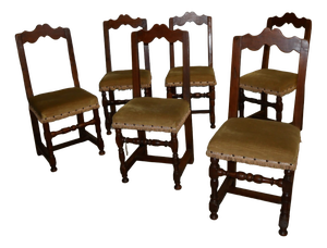 Antique Walnut Chairs, 1800s, Set of 6