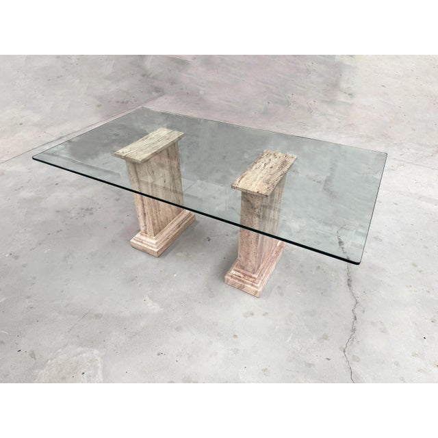Marina Dining Table in Pink and Brown Jara Travertine Marble, 1989 For Sale - Image 9 of 16