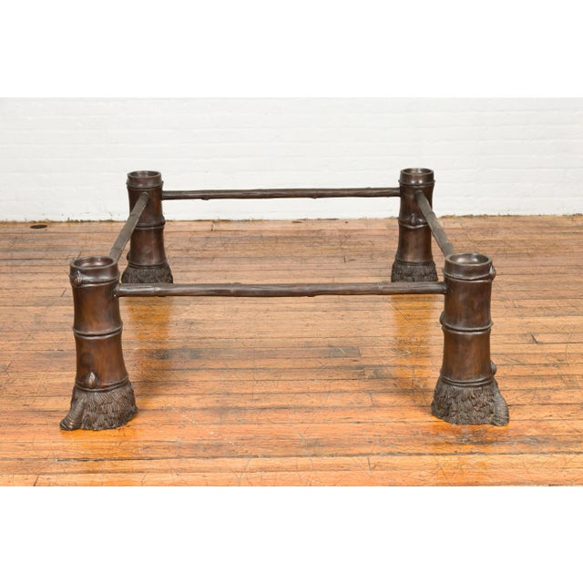 Contemporary Bronze Coffee Table Base with Hoof Feet & Brown Patina For Sale - Image 9 of 11