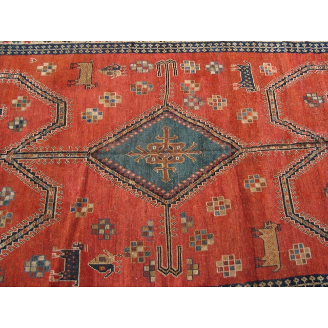 1890s Red Rust Medallion Tribal Antique Hand Knotted Persian Gabbeh Rug 5'3" X 8'10" Wool Carpet For Sale - Image 4 of 6