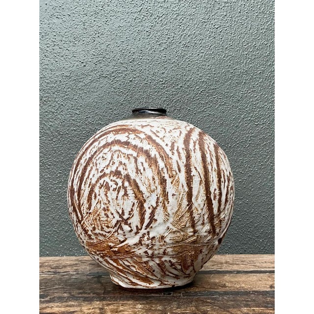 Cream Vintage Abstract Ceramic Vessel For Sale - Image 8 of 12