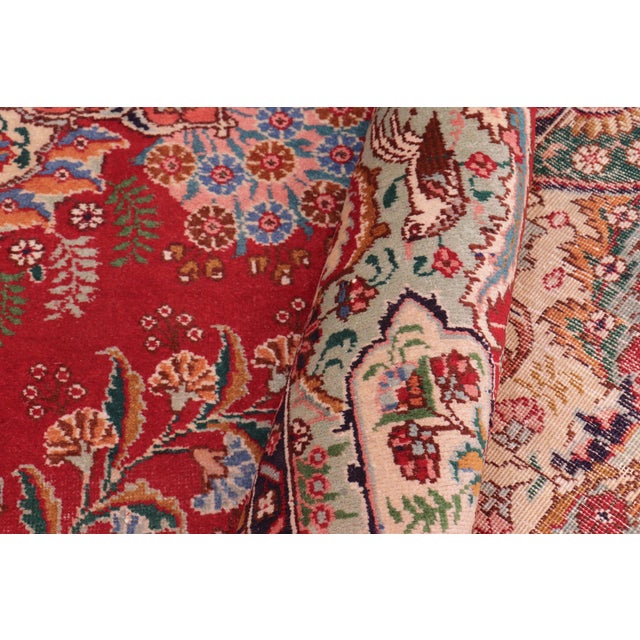 Textile Shabby Chic Tabriz Red/Green Wool Rug - 9'6'' X 13'3'' For Sale - Image 7 of 10