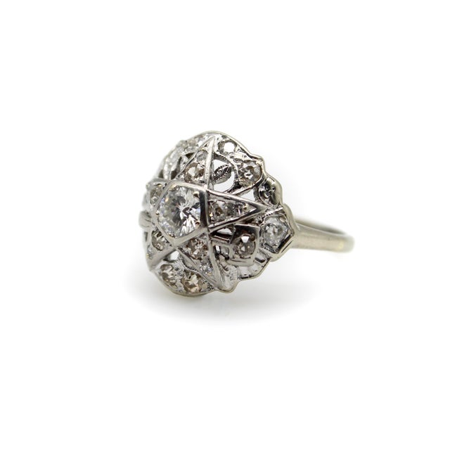 Metal 1920s Art Deco 14k White Gold Order of the Eastern Star Diamond Ring, Size 7.75 For Sale - Image 7 of 10