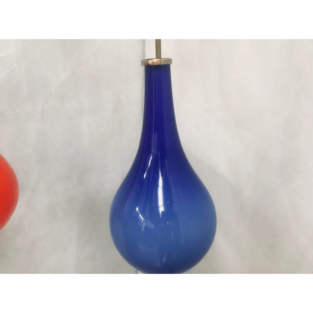 1970s Blue and Red Double-Layered Glass Ceiling Lights, 1970s, Set of 3 For Sale - Image 5 of 11