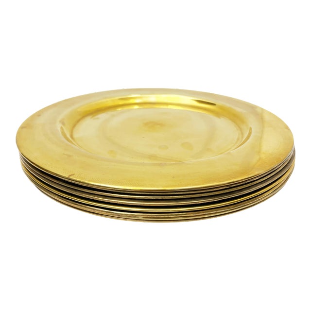 Mid-Century Modern Brass Charger Plates - 8 Pieces For Sale