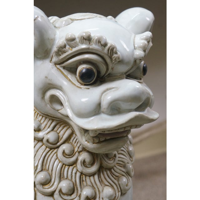 Vintage Chinese Chinoiserie Foo Dogs Fu Guardian Lion Statues 23" For Sale - Image 13 of 16