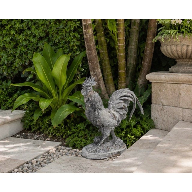 Vintage French Country Style Cast Iron Rooster Garden Statue For Sale - Image 10 of 12