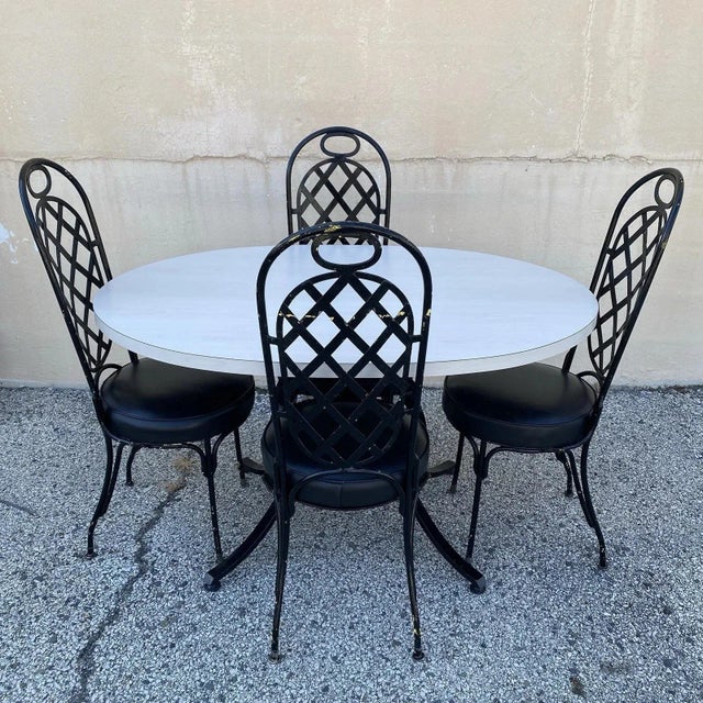 Vintage Mid Century Modern Black Iron Kitchen Dining Set 4 Chairs Table 5 Pc Set For Sale - Image 12 of 12