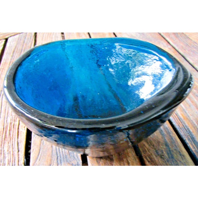 Italian Italian Mid-Century Blue Glass Free Form Bowl 1950s Attributed to Murano For Sale - Image 3 of 11