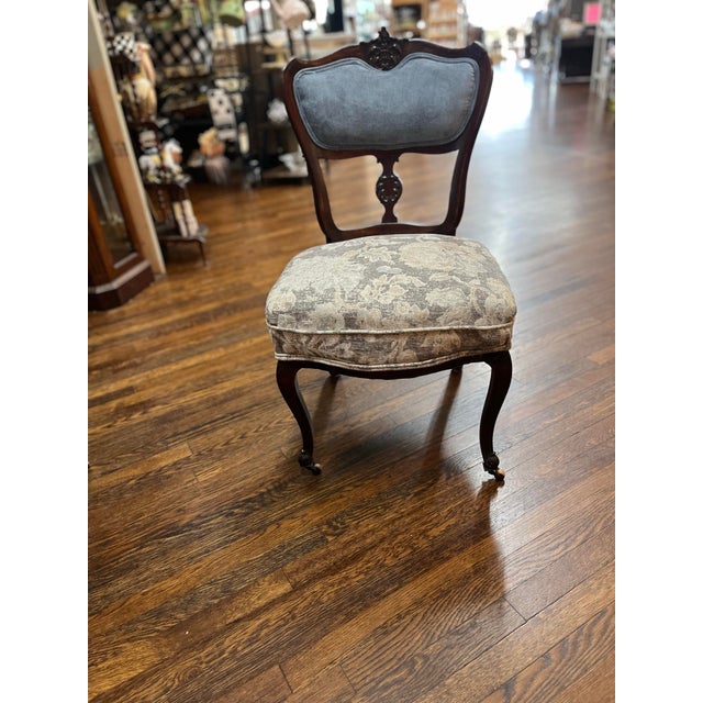 Sky Blue Late 19th Century Victorian Settee and 2 Matching Chairs For Sale - Image 8 of 11