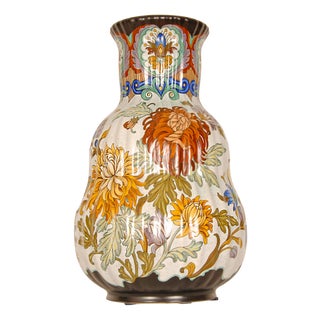 Art Deco Hand-Painted Delft Tal Gourd Vase Floor Vase from Gouda Pottery, 1940s For Sale