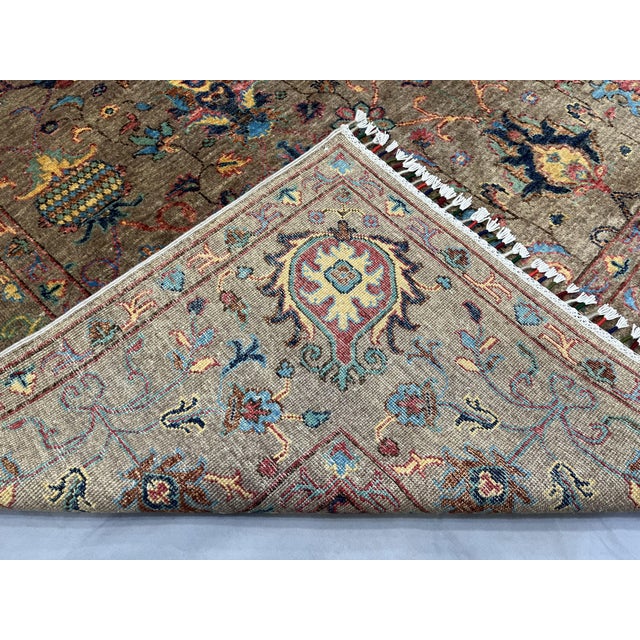Taupe Afghan Sultani Natural Dye Wool Rug, Persian Floral Botanical Design, 6′7″ × 9′2″ For Sale - Image 13 of 13