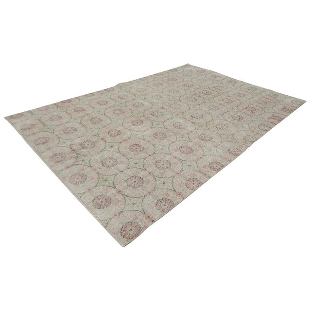 Art Deco Vintage Turkish Floral Rug-6′7″ × 9′1″ For Sale - Image 3 of 7