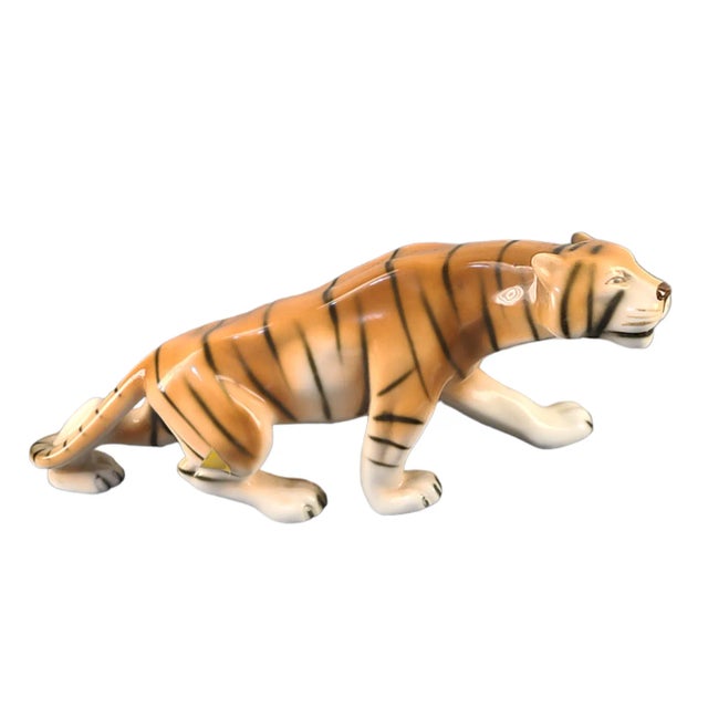Amber Vintage 1980s Porcelain Tiger Figurine Royal Dux Fully Marked For Sale - Image 8 of 8