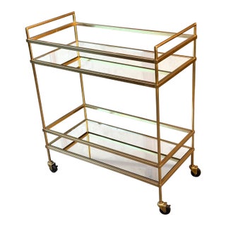 Brass Bar Cart With Mirrored Shelves For Sale