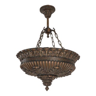 Mid 20th Century Neoclassical Bronze Painted Composition Plaster Basket Pendant Light For Sale