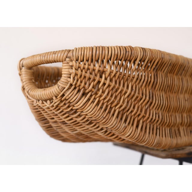 Large Vintage Boat-Shaped Wicker Rattan Basket With Handles For Sale - Image 12 of 14