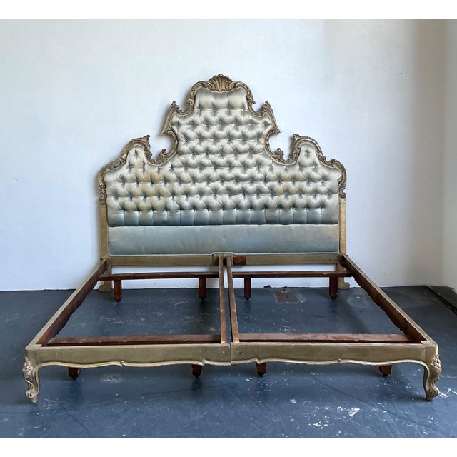Silver Vintage Rococo King Size Tufted Headboard For Sale - Image 8 of 14