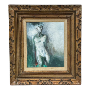 Mid-Century Male Nude Oil on Masonite Signed by Listed Artist David Anderson