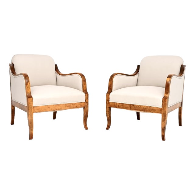 Antique Swedish Satin Birch Armchairs, 1900, Set of 2 For Sale