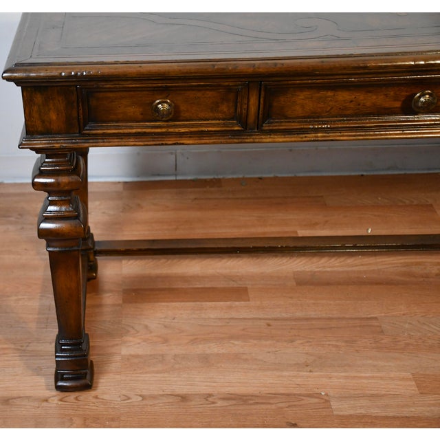 1970s Vintage Thomasville Furniture English Style Burl Walnut Console/ Sofa Table / Desk For Sale - Image 12 of 14