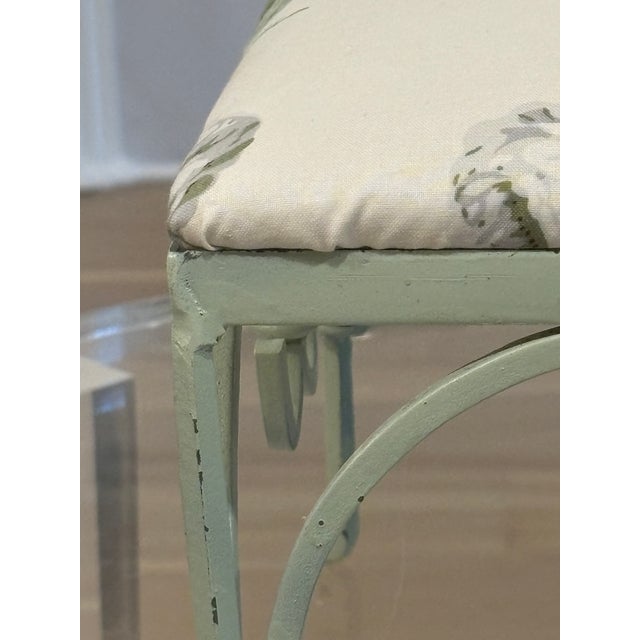 Vintage Iron Foot Stool With Colefax and Fowler “Bowood” Cotton Chintz Upholstered Cushion For Sale - Image 17 of 17