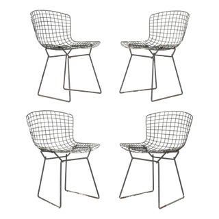 Mid 20th Century Black Aluminum Dining Chairs Attributed to Bertoia for Knoll- Set of Four For Sale