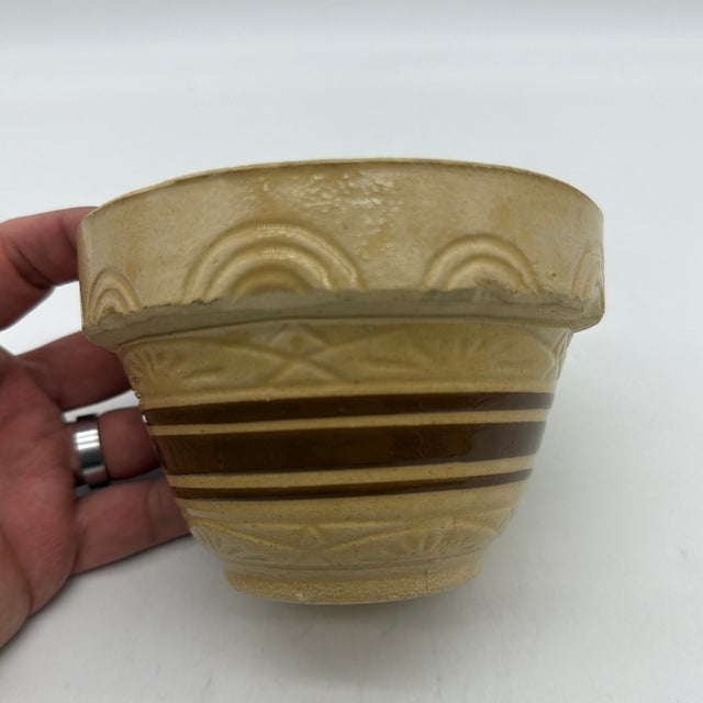 American A Very Nice Small Sized Yellow Ware Mixing Bowl With a Brown Band Decoration, 1890’s For Sale - Image 3 of 12
