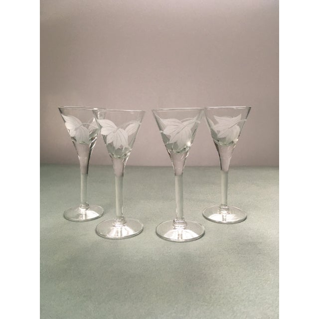 Late 20th Century Floral Frosted Glass Liqueur Glasses- Set of 4 For Sale In Jacksonville, FL - Image 6 of 13