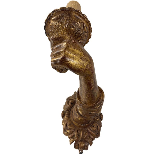 17th Century Pair of Baroque Wood Gilt 17th Century Italian Hand Carved Arm Sconces For Sale - Image 5 of 9