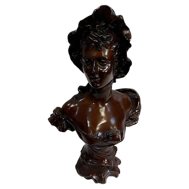 Bronze Woman with Hat by Meslais, Early 20th Century For Sale