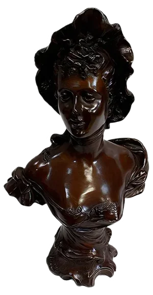 Bronze Woman with Hat by Meslais, Early 20th Century