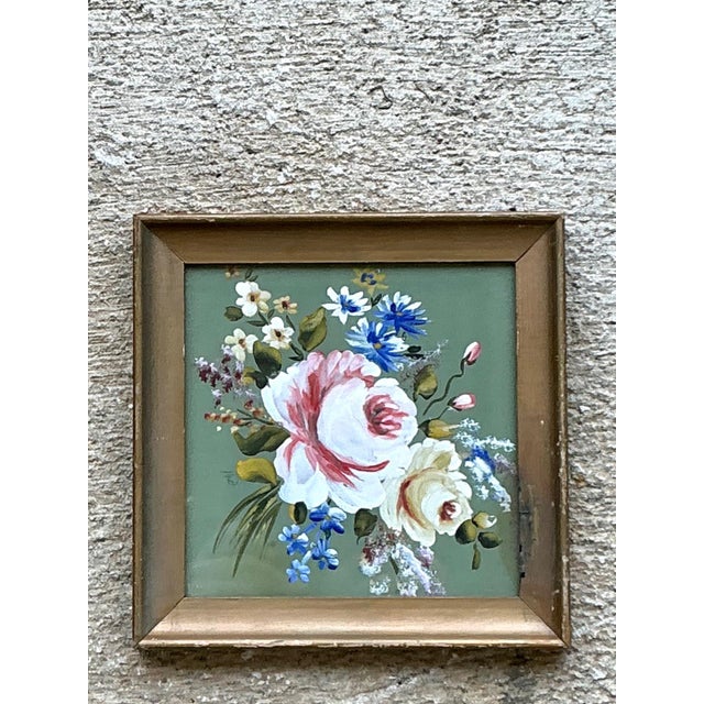 Vintage Floral Oil Painting in Wood Frame For Sale In West Palm - Image 6 of 13