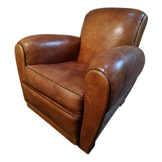Vintage Leather Club Chair, France, 1940s-1950s For Sale