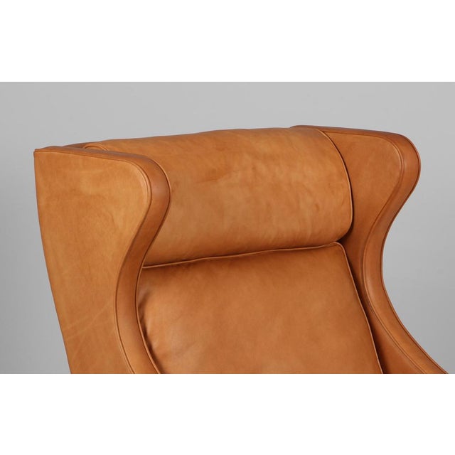Danish Wingback Chair in Teak and Red Leather attributed to Børge Mogensen for Fredericia For Sale - Image 3 of 7