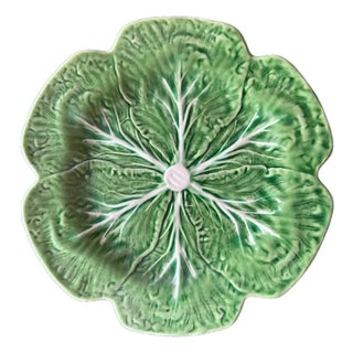 Vintage 1960s Bordallo Pinheiro Green Cabbage Charger / Platter, 12", Portugal For Sale