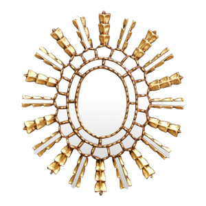 Mid-Century French Carved Giltwood Sunburst Mirror With Cut Glass Insets