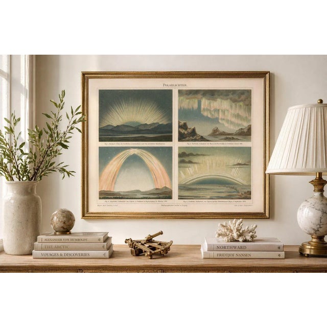 Antique Chromolithograph Aurora Borealis Polar Lights, Meyers 1900 A beautifully composed and scientifically intriguing...