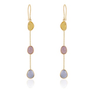4.25ct Uneven Cut Multi Sapphire 14k Gold Dangle Earrings for Her- 2 Pieces For Sale