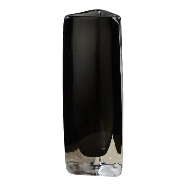Vintage Triangular Clear + Smoke Glass Vase by Nils Landberg for Orrefors, Circa 1960s For Sale