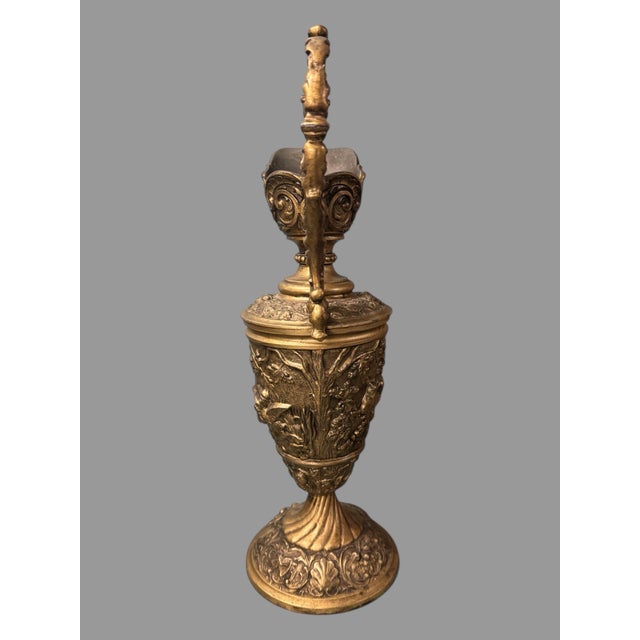 Ornate Cast Metal 16" Figural Handled Ewer Urn with Deer & Ducks In very good original condition showing some typical age-...