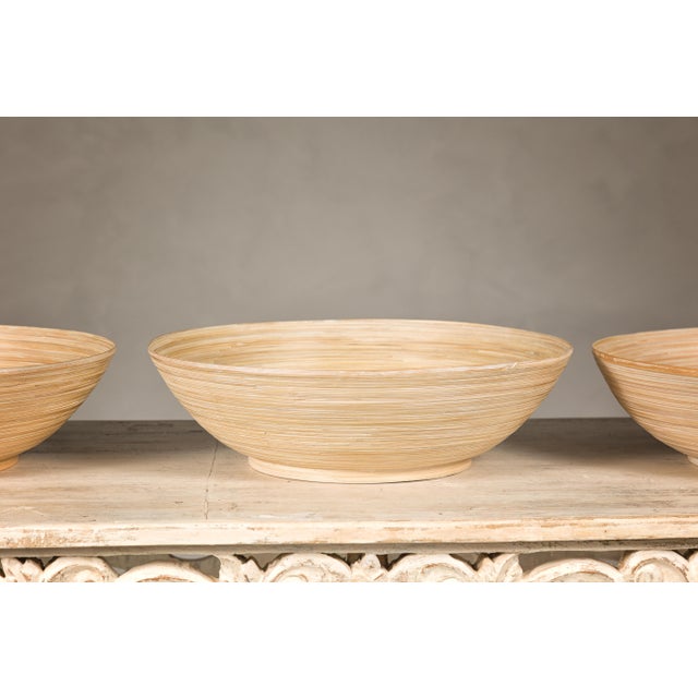 Country Style Vintage Woven Reed Decorative Bowls in Cream Tones - Set of 3 For Sale - Image 9 of 12