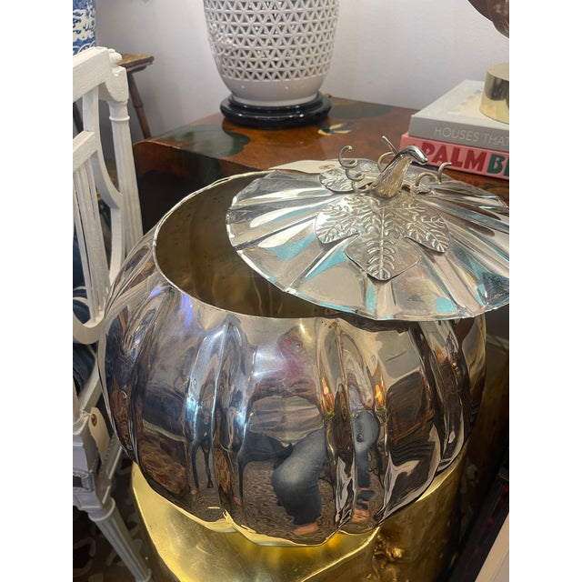 Pumpkin Punch Bowl ,17" by 17" Round, Silver Plate For Sale - Image 9 of 11