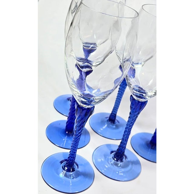 Twisted Cobalt Stem Goblets- Set of Six For Sale - Image 9 of 12